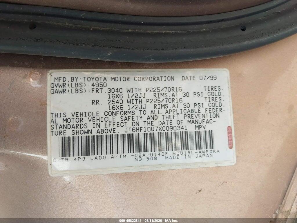 JT6HF10U7X0090341 1999 LEXUS RX 300 photo no. 9