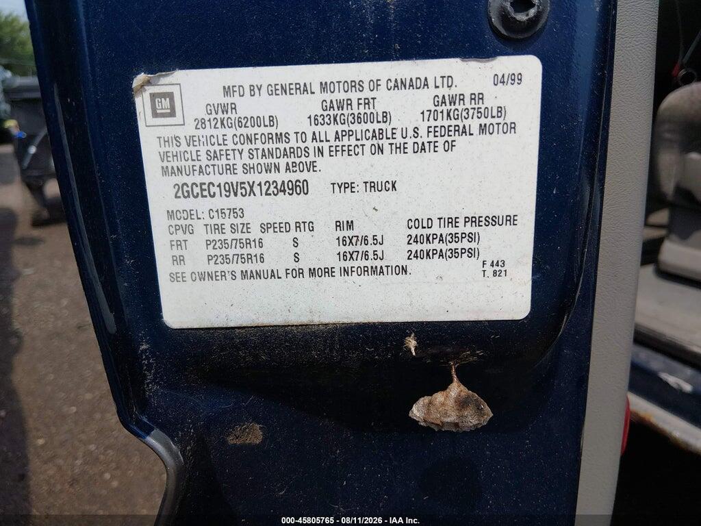 2GCEC19V5X1234960 1999 CHEVROLET SILVERADO 1500 photo no. 9