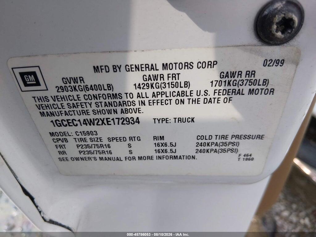 1GCEC14W2XE172934 1999 CHEVROLET SILVERADO 1500 photo no. 9
