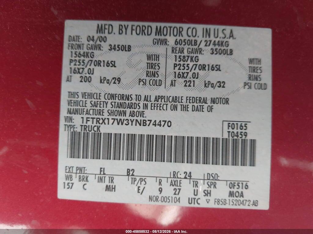 1FTRX17W3YNB74470 2000 FORD F-150 photo no. 9
