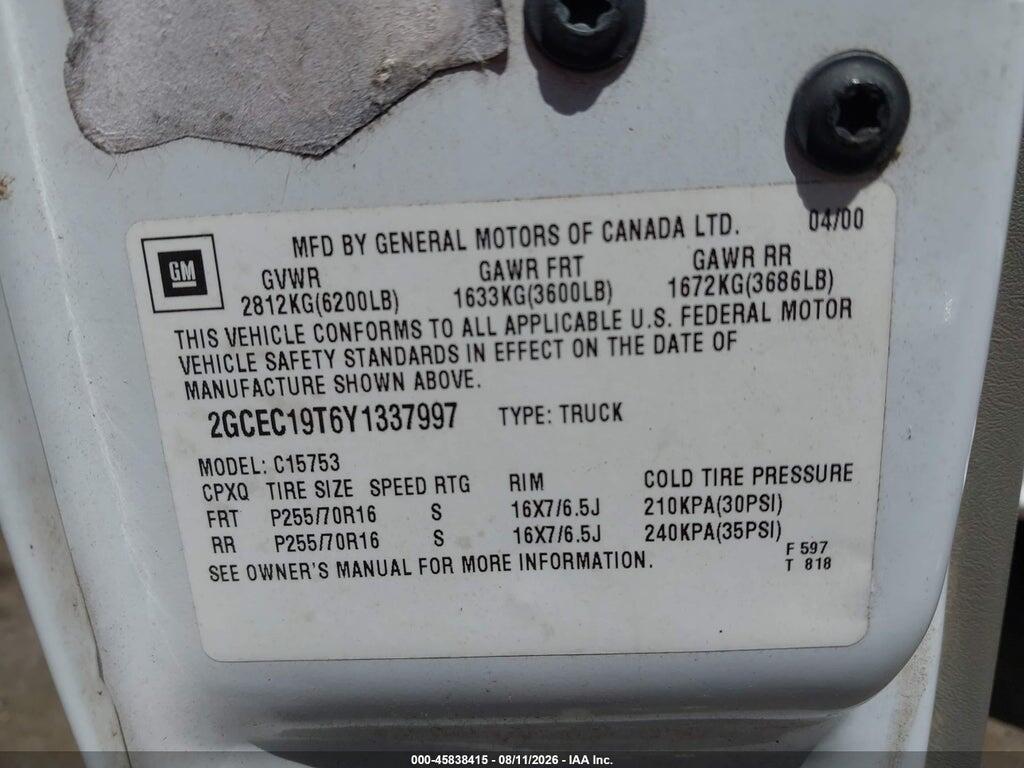 2GCEC19T6Y1337997 2000 CHEVROLET SILVERADO 1500 photo no. 9
