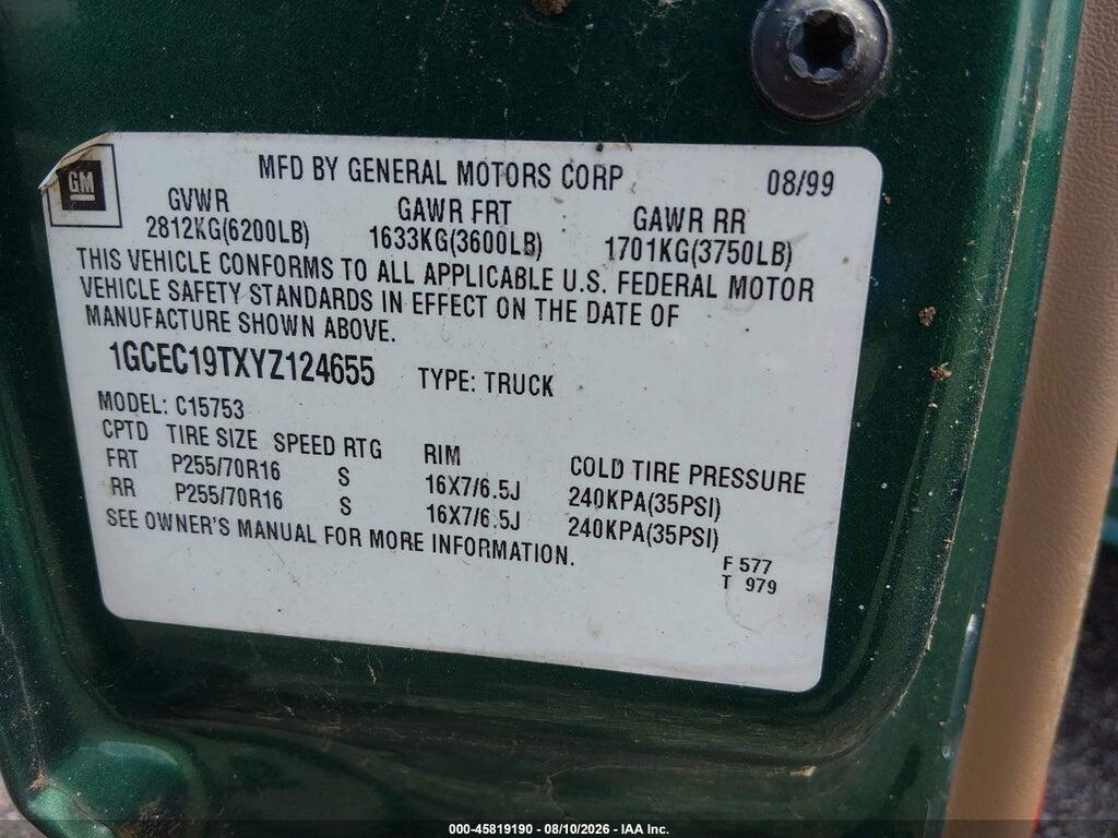 1GCEC19TXYZ124655 2000 CHEVROLET SILVERADO 1500 photo no. 9