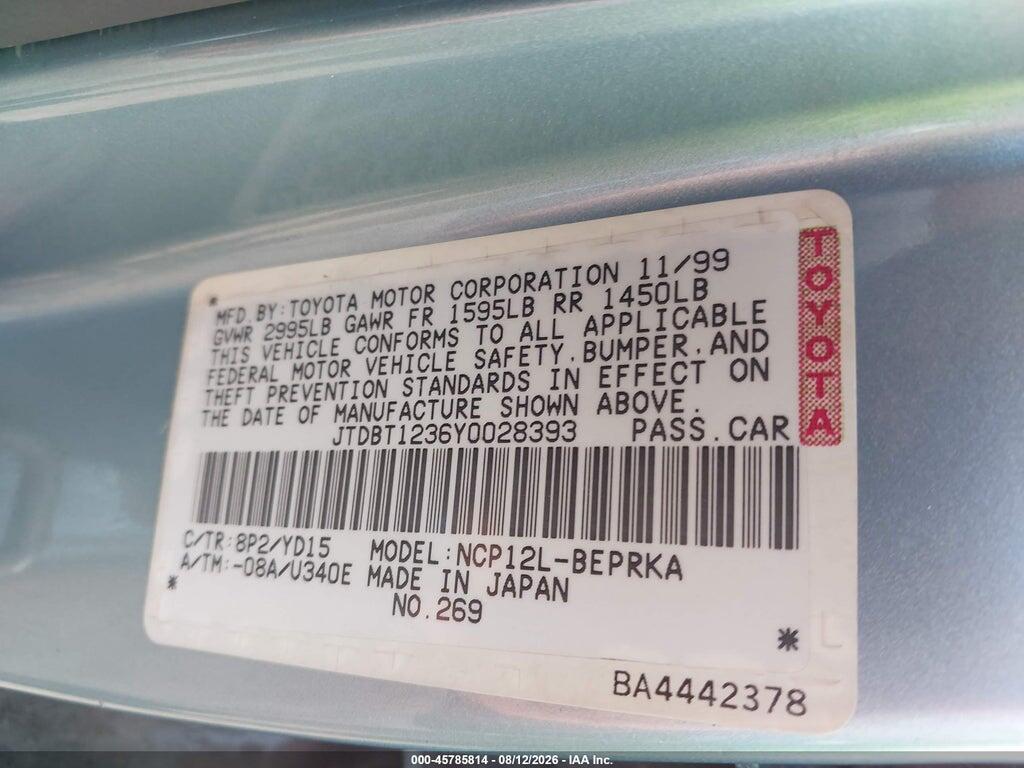 JTDBT1236Y0028393 2000 TOYOTA ECHO photo no. 9
