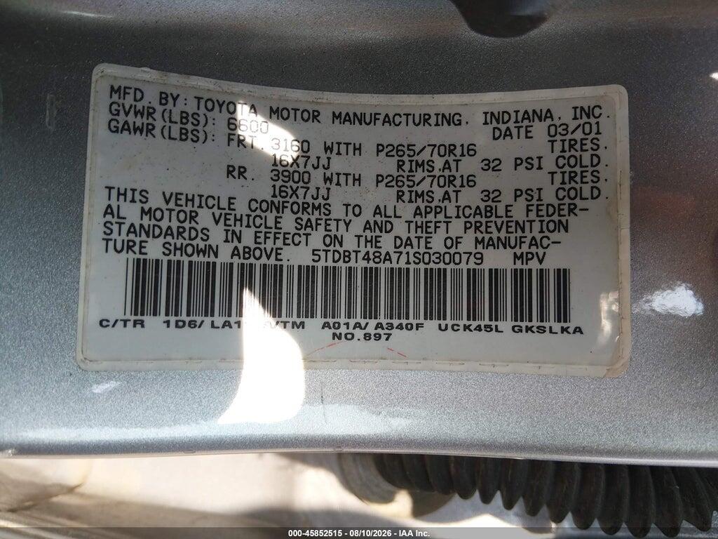 5TDBT48A71S030079 2001 TOYOTA SEQUOIA photo no. 9