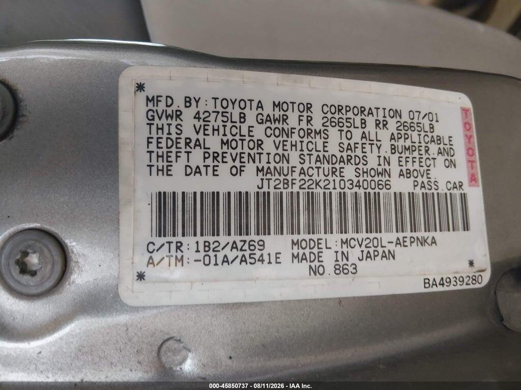 JT2BF22K210340066 2001 TOYOTA CAMRY photo no. 9