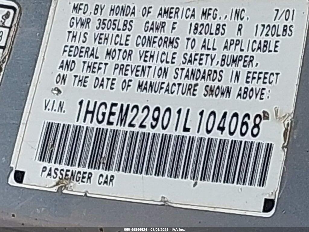 1HGEM22901L104068 2001 HONDA CIVIC photo no. 9