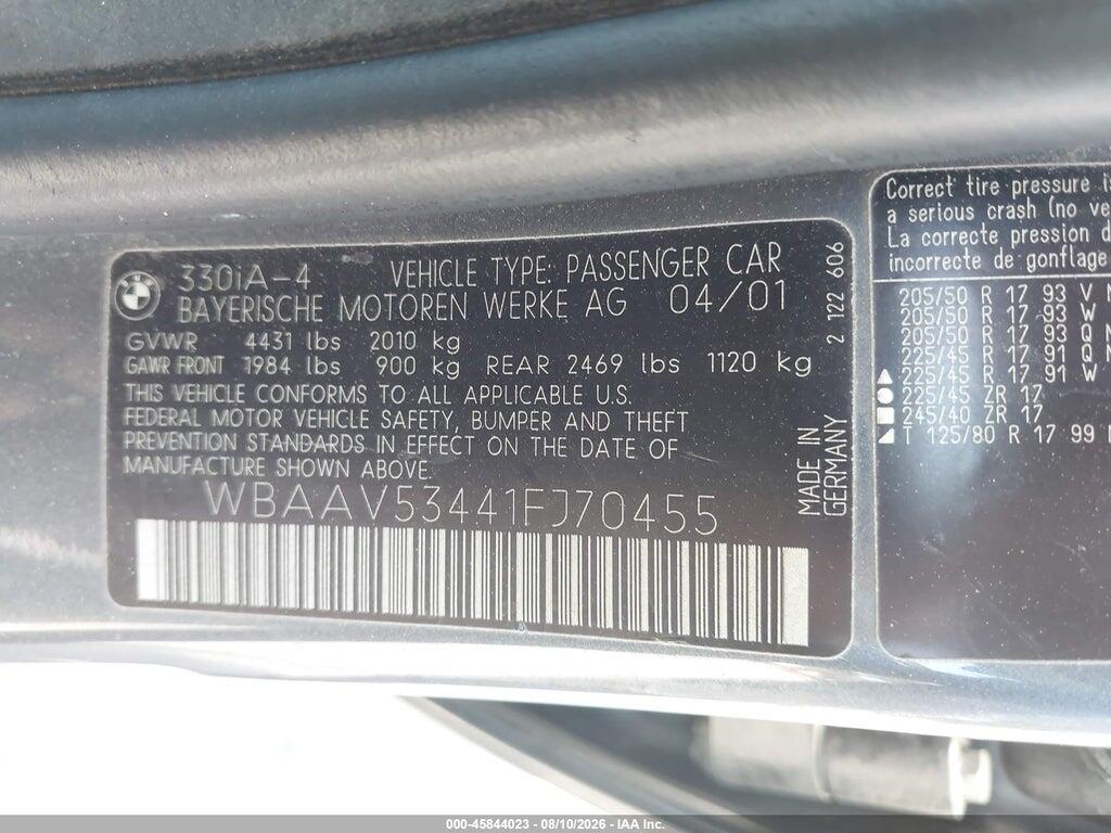 WBAAV53441FJ70455 2001 BMW 330I photo no. 9