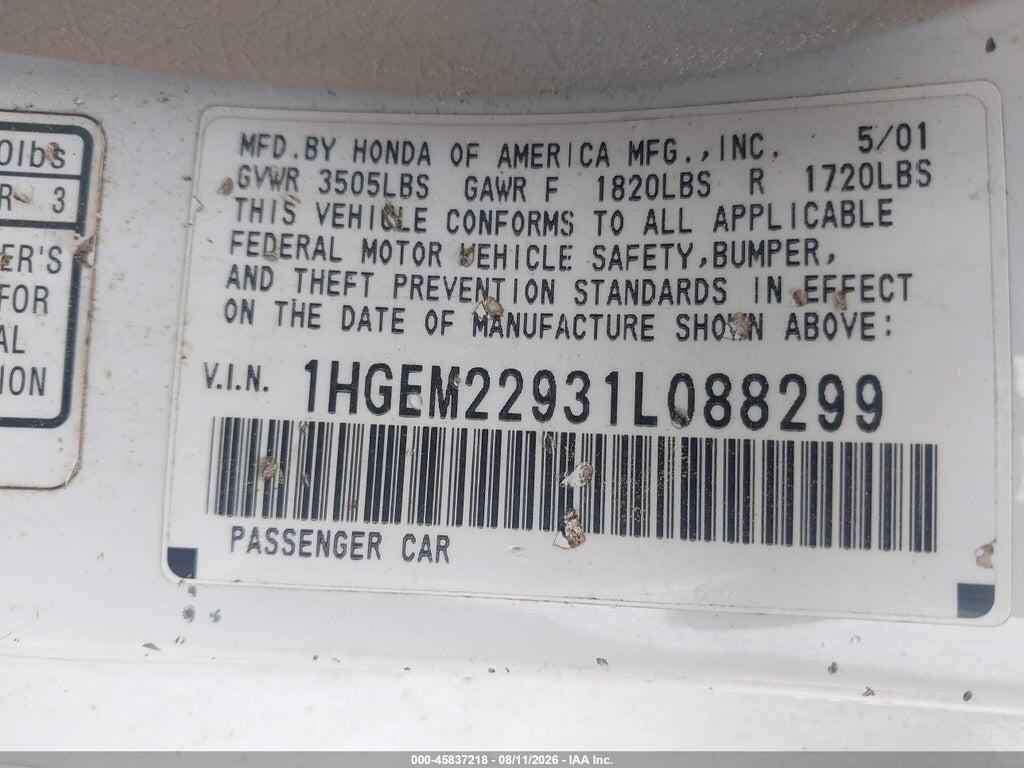 1HGEM22931L088299 2001 HONDA CIVIC photo no. 9