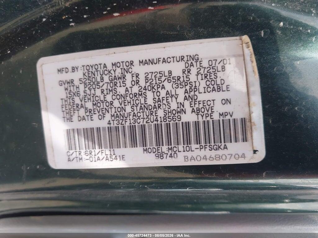 4T3ZF13C72U418569 2002 TOYOTA SIENNA photo no. 9