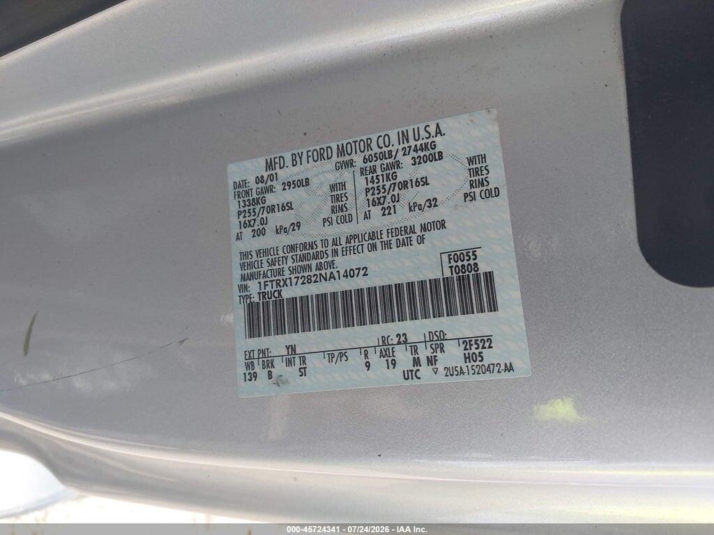 1FTRX17282NA14072 2002 FORD F-150 photo no. 9