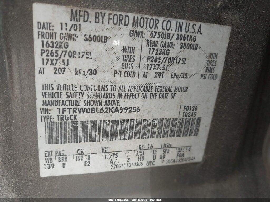 1FTRW08L62KA99256 2002 FORD F-150 photo no. 9