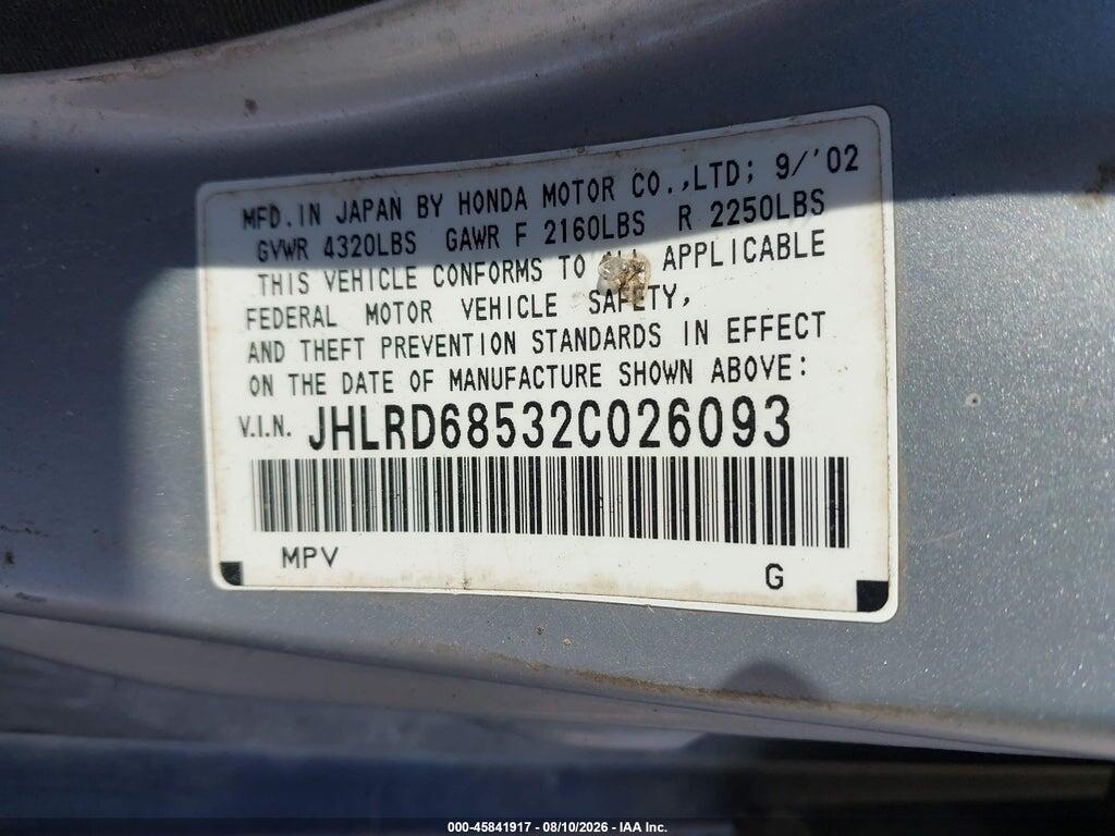 JHLRD68532C026093 2002 HONDA CR-V photo no. 9