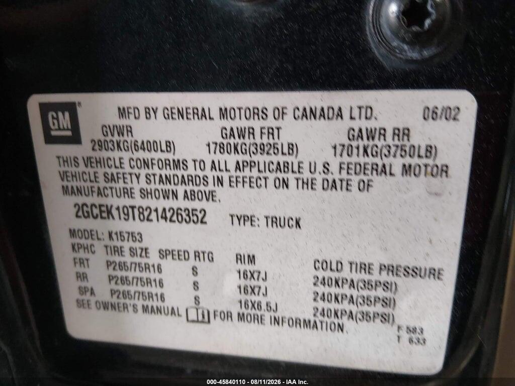 2GCEK19T821426352 2002 CHEVROLET SILVERADO 1500 photo no. 9