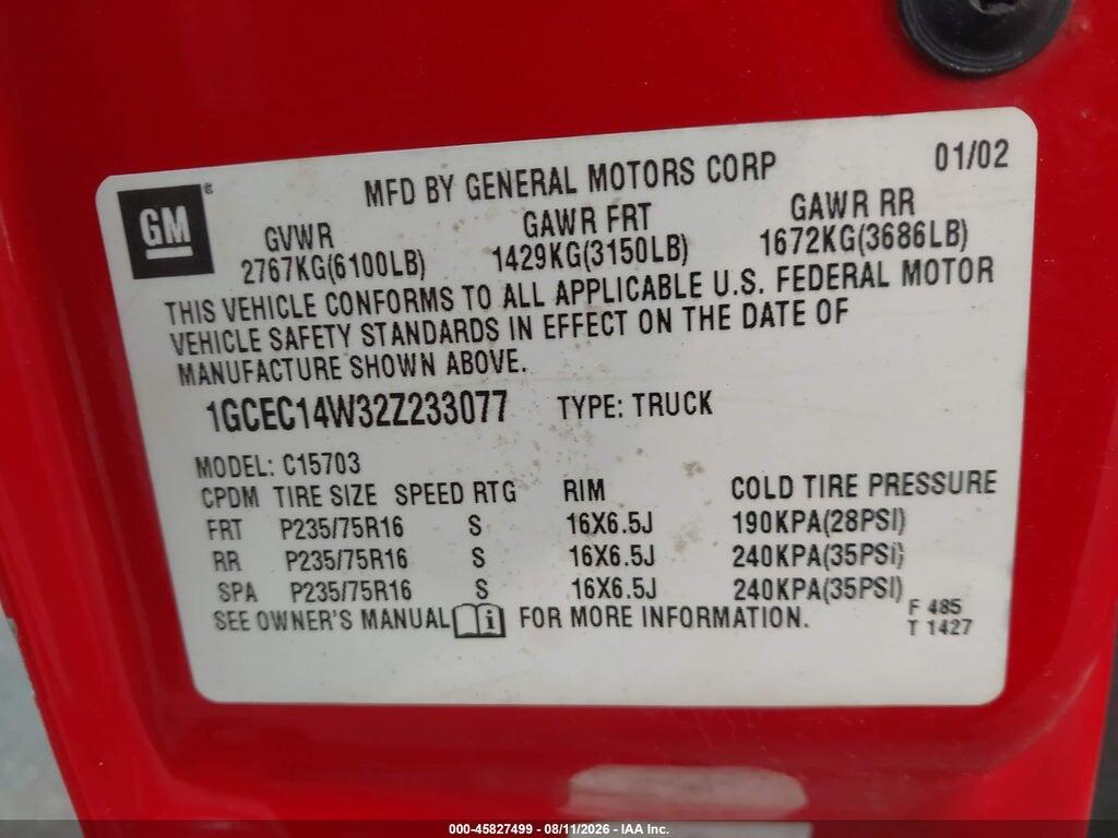 1GCEC14W32Z233077 2002 CHEVROLET SILVERADO 1500 photo no. 9