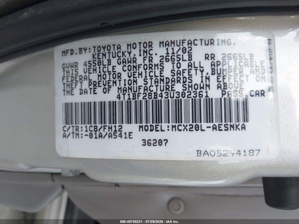 4T1BF28B43U302361 2003 TOYOTA AVALON photo no. 9