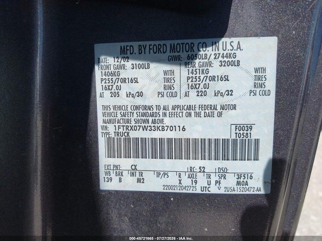 1FTRX07W33KB70116 2003 FORD F-150 photo no. 9