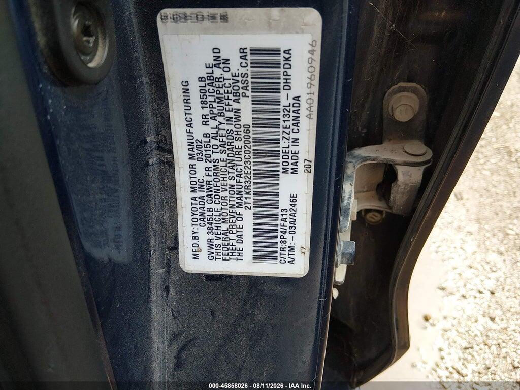 2T1KR32E23C020060 2003 TOYOTA MATRIX photo no. 9