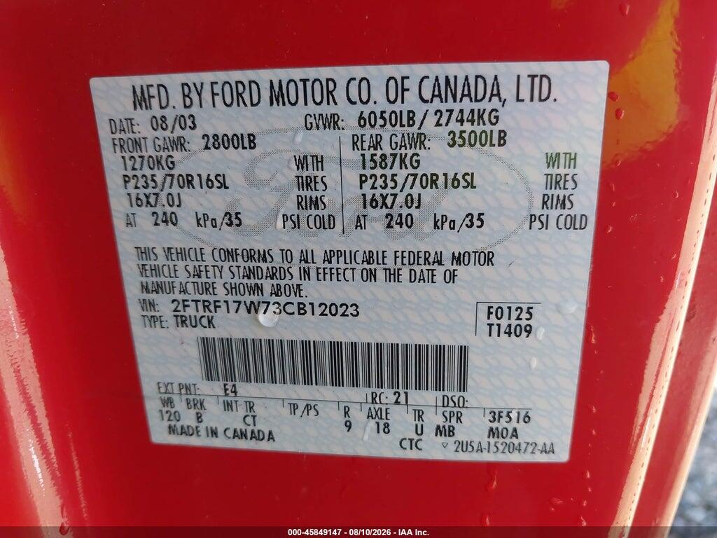 2FTRF17W73CB12023 2003 FORD F-150 photo no. 9