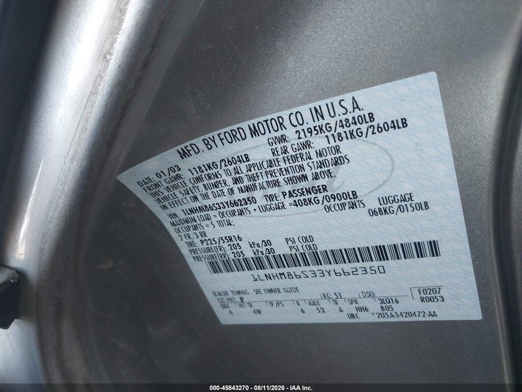 1LNHM86S33Y662350 2003 LINCOLN LS photo no. 9