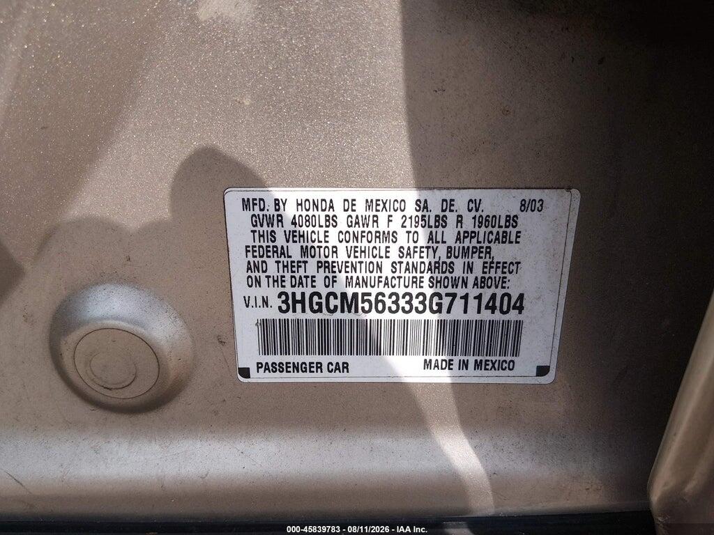3HGCM56333G711404 2003 HONDA ACCORD photo no. 9