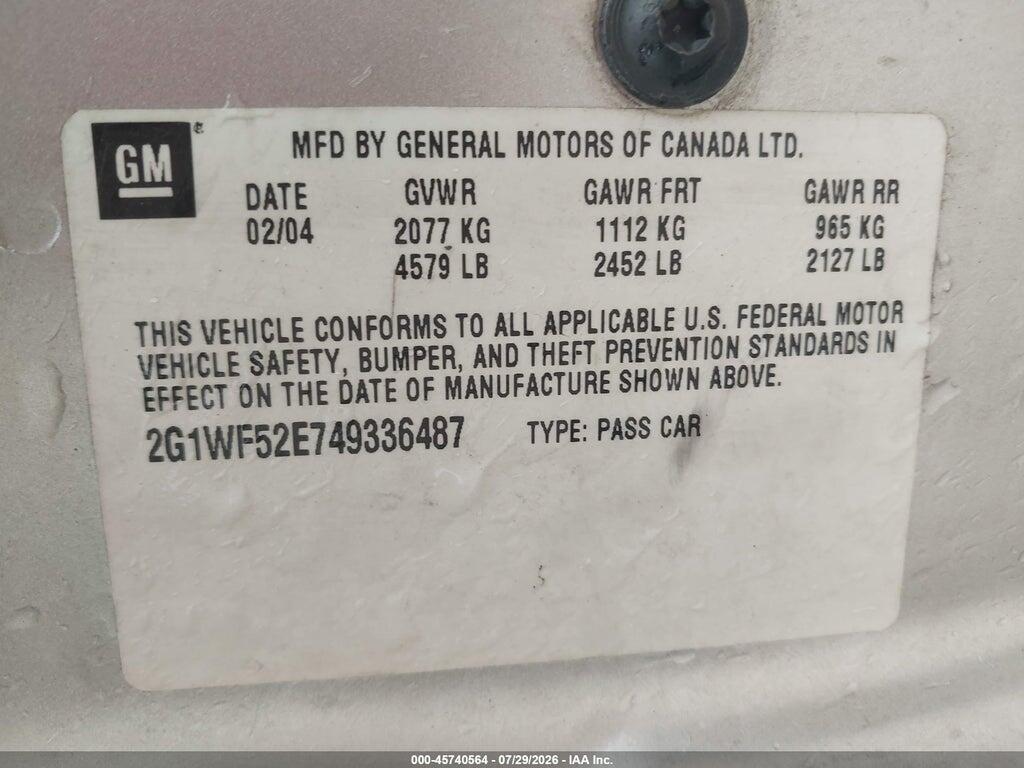2G1WF52E749336487 2004 CHEVROLET IMPALA photo no. 9
