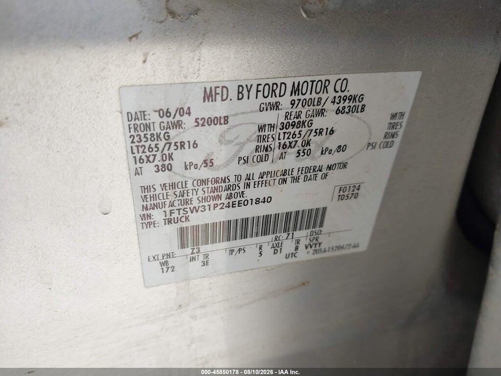 1FTSW31P24EE01840 2004 FORD F-350 photo no. 9