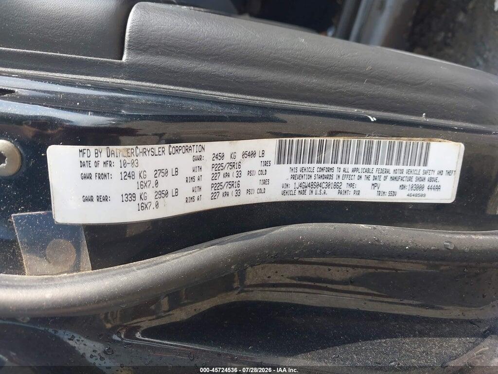 1J4GW48S04C301862 2004 JEEP GRAND CHEROKEE photo no. 9