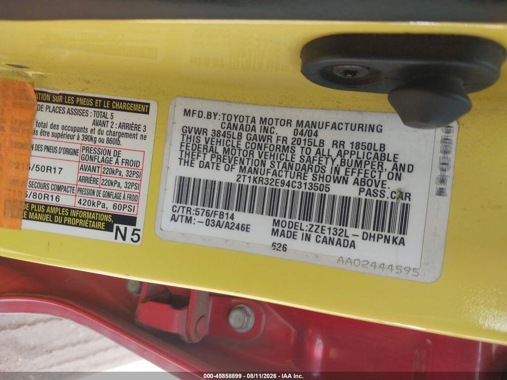 2T1KR32E94C313505 2004 TOYOTA MATRIX photo no. 9