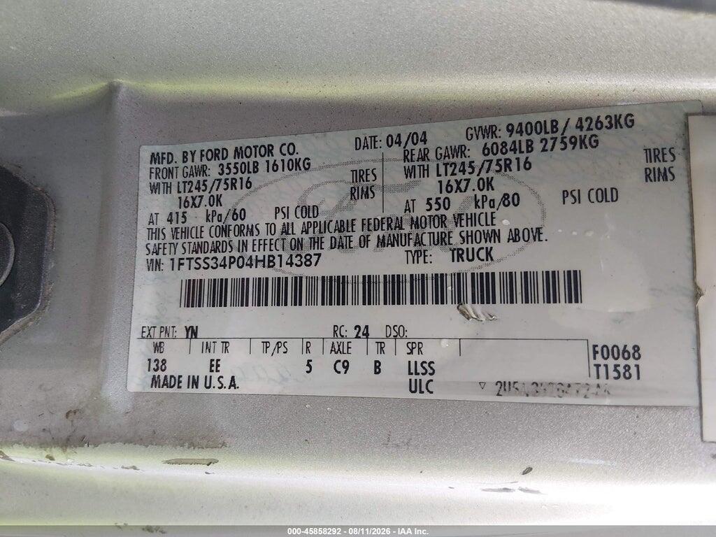 1FTSS34P04HB14387 2004 FORD E-350 SUPER DUTY photo no. 9