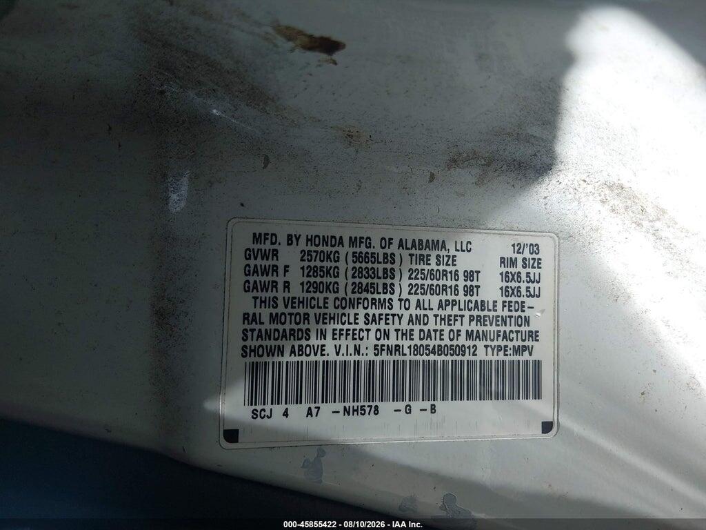 5FNRL18054B050912 2004 HONDA ODYSSEY photo no. 9