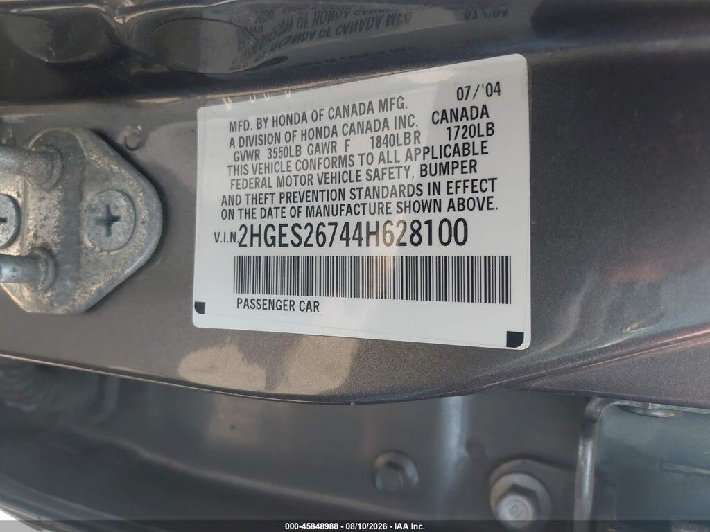 2HGES26744H628100 2004 HONDA CIVIC photo no. 9