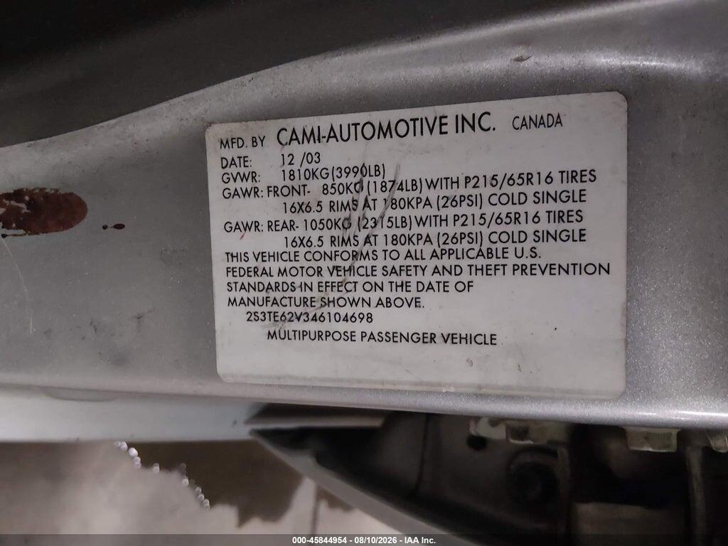 2S3TE62V346104698 2004 SUZUKI VITARA V6 photo no. 9
