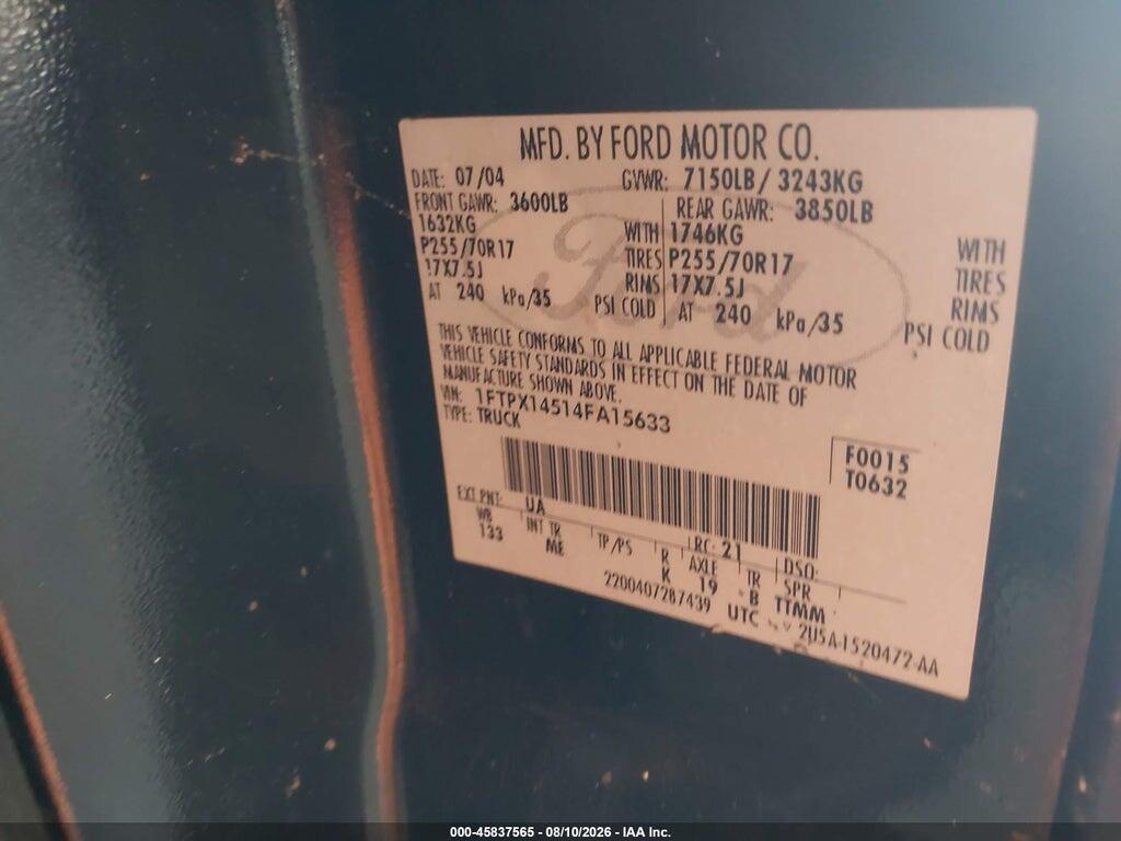 1FTPX14514FA15633 2004 FORD F-150 photo no. 9