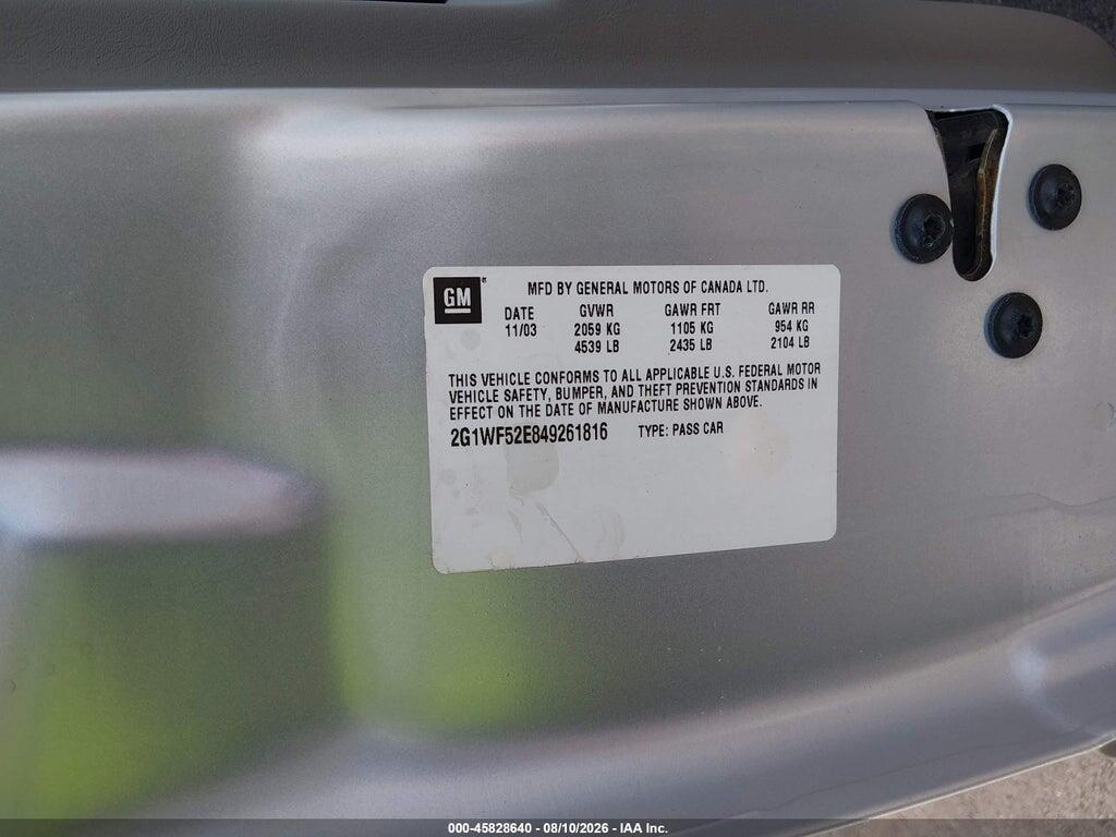 2G1WF52E849261816 2004 CHEVROLET IMPALA photo no. 9