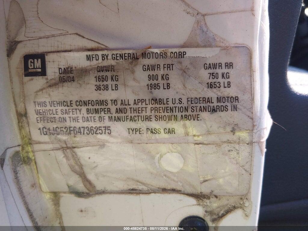 1G1JC52F647362575 2004 CHEVROLET CAVALIER photo no. 9