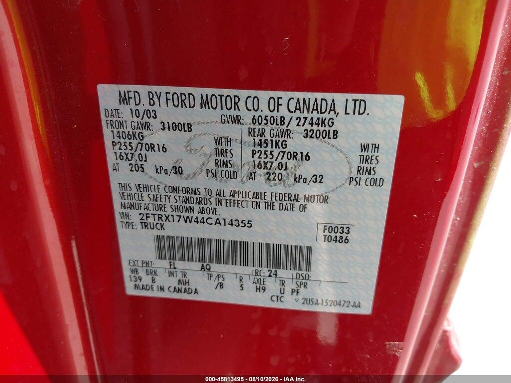 2FTRX17W44CA14355 2004 FORD F-150 HERITAGE photo no. 9