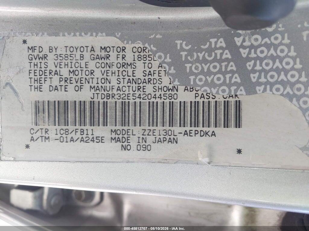 JTDBR32E542044580 2004 TOYOTA COROLLA photo no. 9