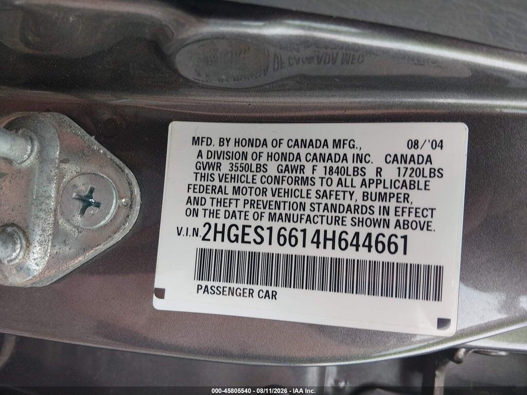 2HGES16614H644661 2004 HONDA CIVIC photo no. 9