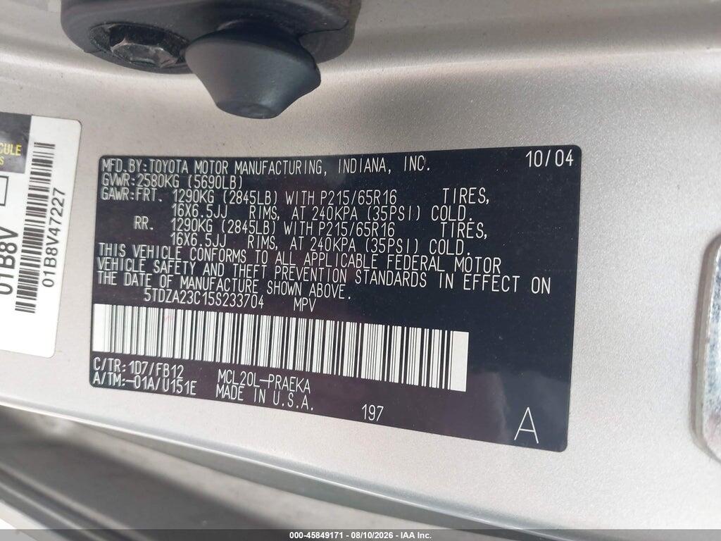 5TDZA23C15S233704 2005 TOYOTA SIENNA photo no. 9
