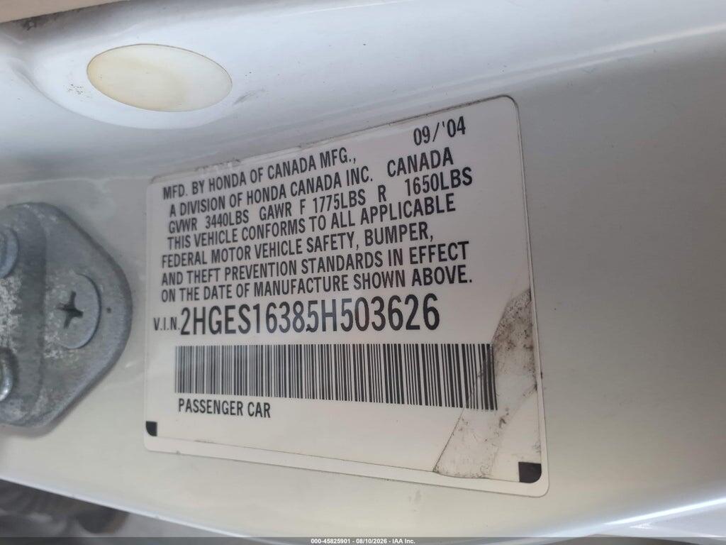 2HGES16385H503626 2005 HONDA CIVIC photo no. 9