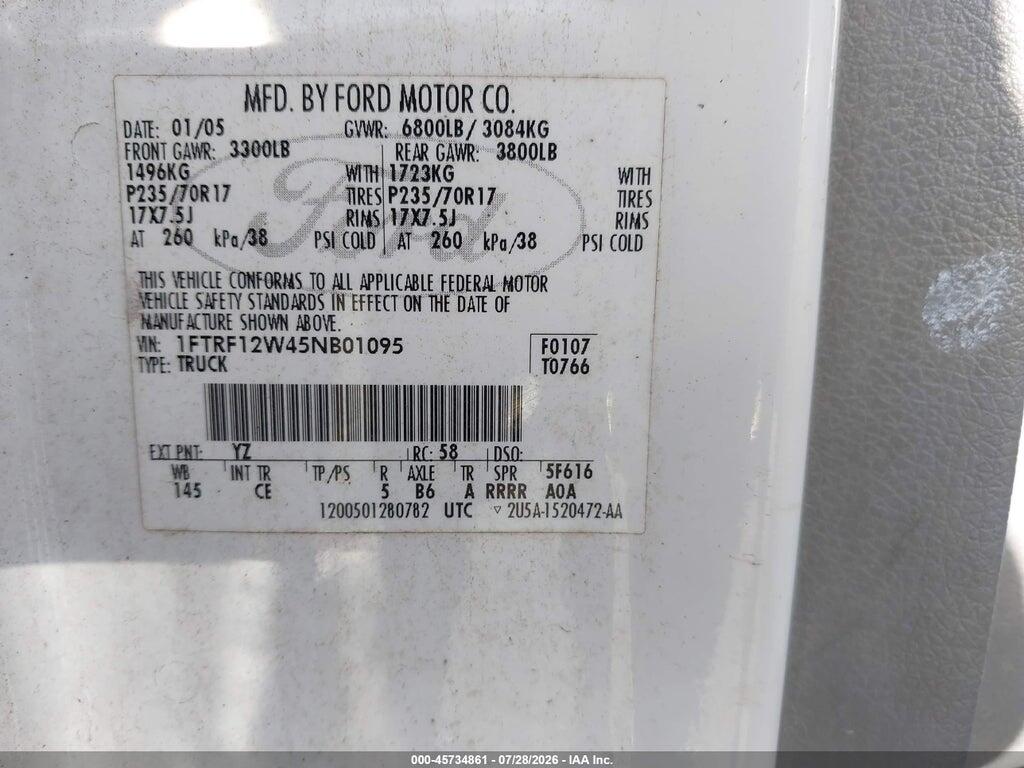 1FTRF12W45NB01095 2005 FORD F-150 photo no. 9