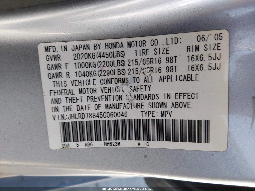 JHLRD78845C060046 2005 HONDA CR-V photo no. 9