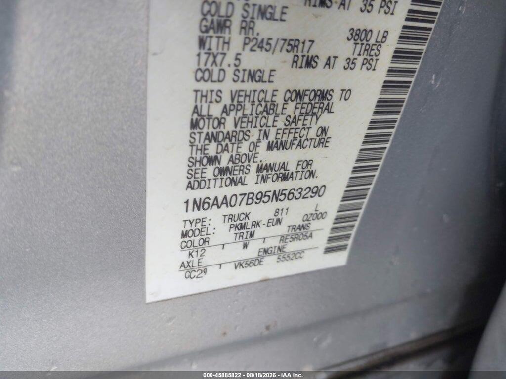 1N6AA07B95N563290 2005 NISSAN TITAN photo no. 9