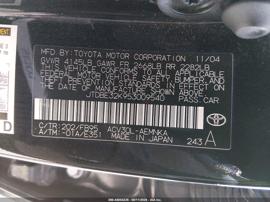 JTDBE32K953009540 2005 TOYOTA CAMRY photo no. 9