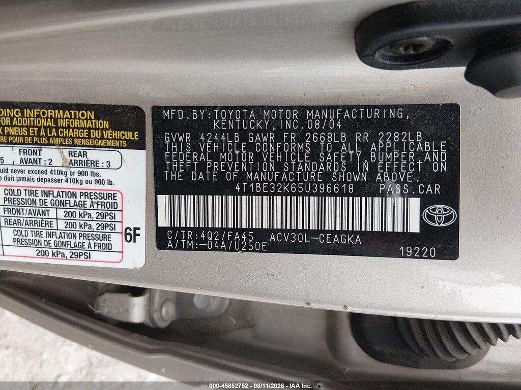 4T1BE32K65U396618 2005 TOYOTA CAMRY photo no. 9