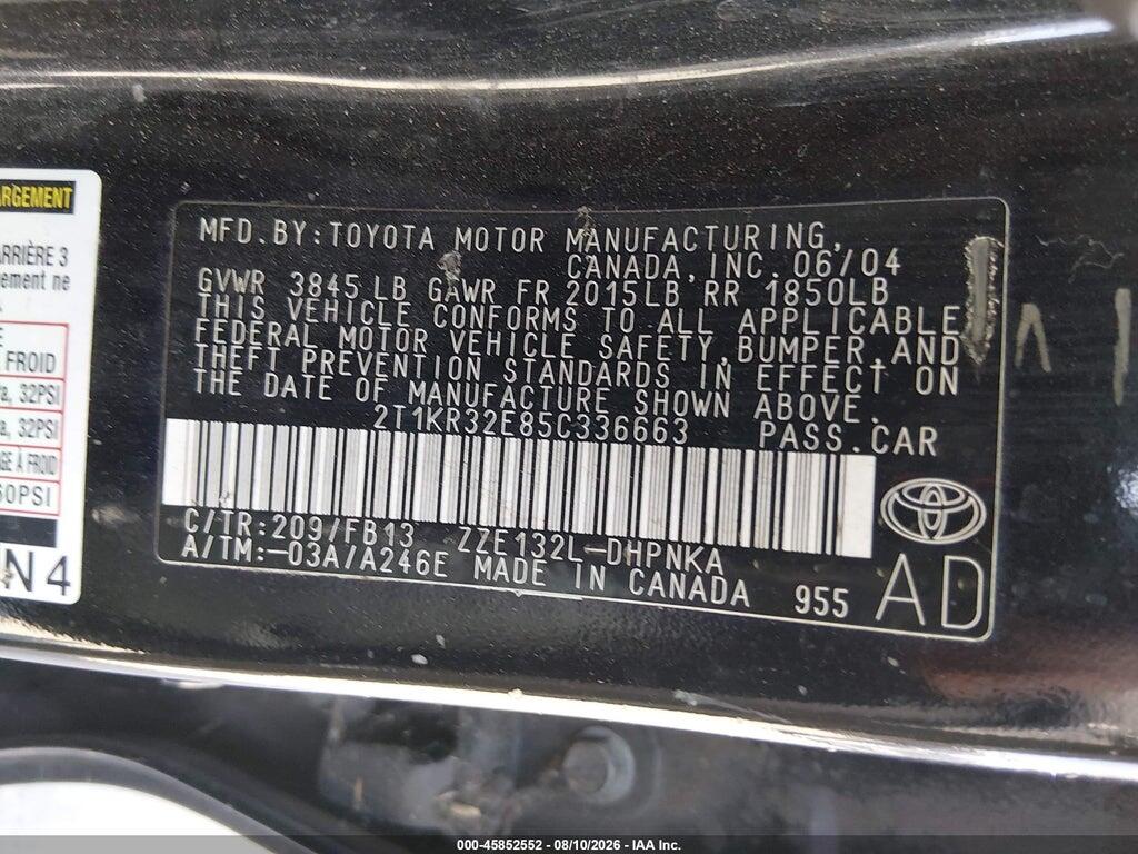 2T1KR32E85C336663 2005 TOYOTA COROLLA MATRIX photo no. 9