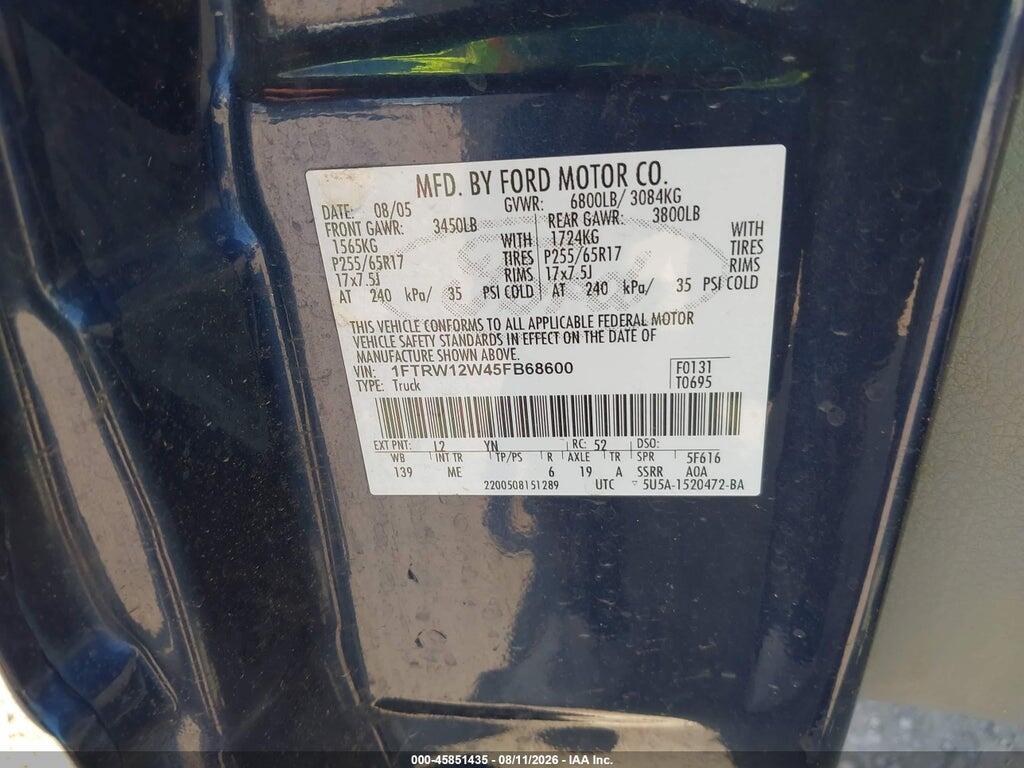 1FTRW12W45FB68600 2005 FORD F-150 photo no. 9