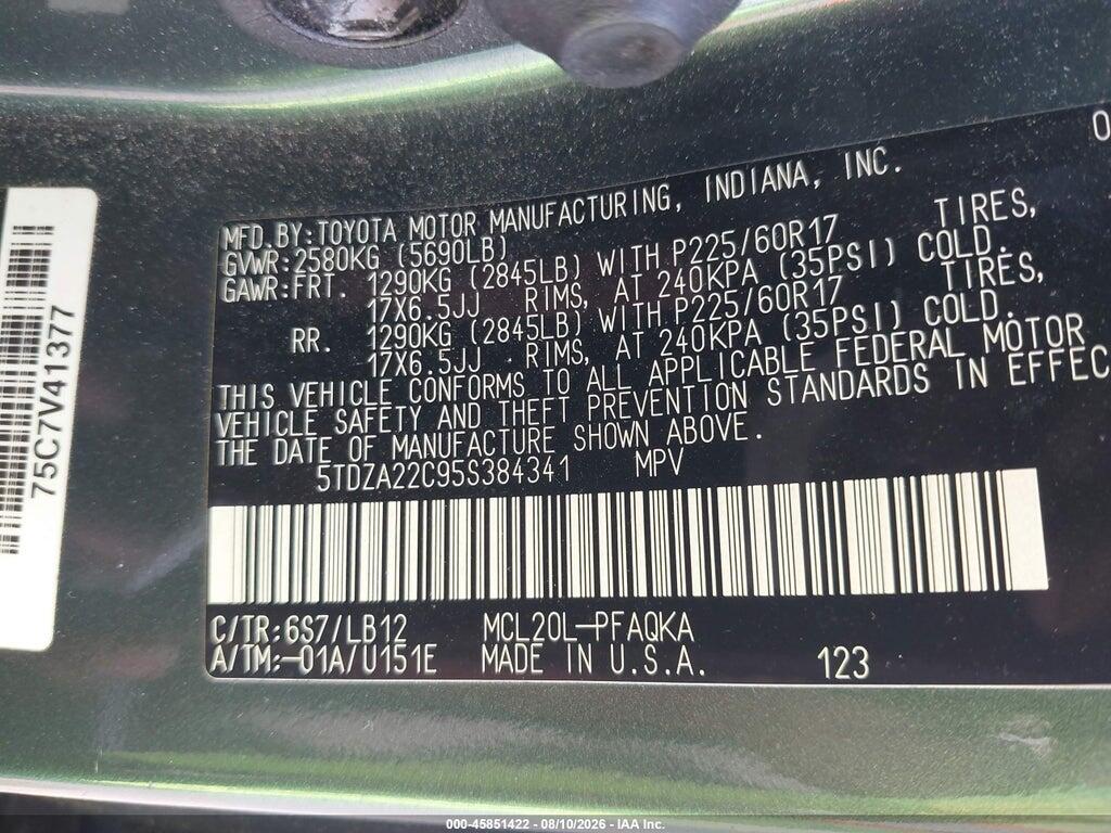 5TDZA22C95S384341 2005 TOYOTA SIENNA photo no. 9