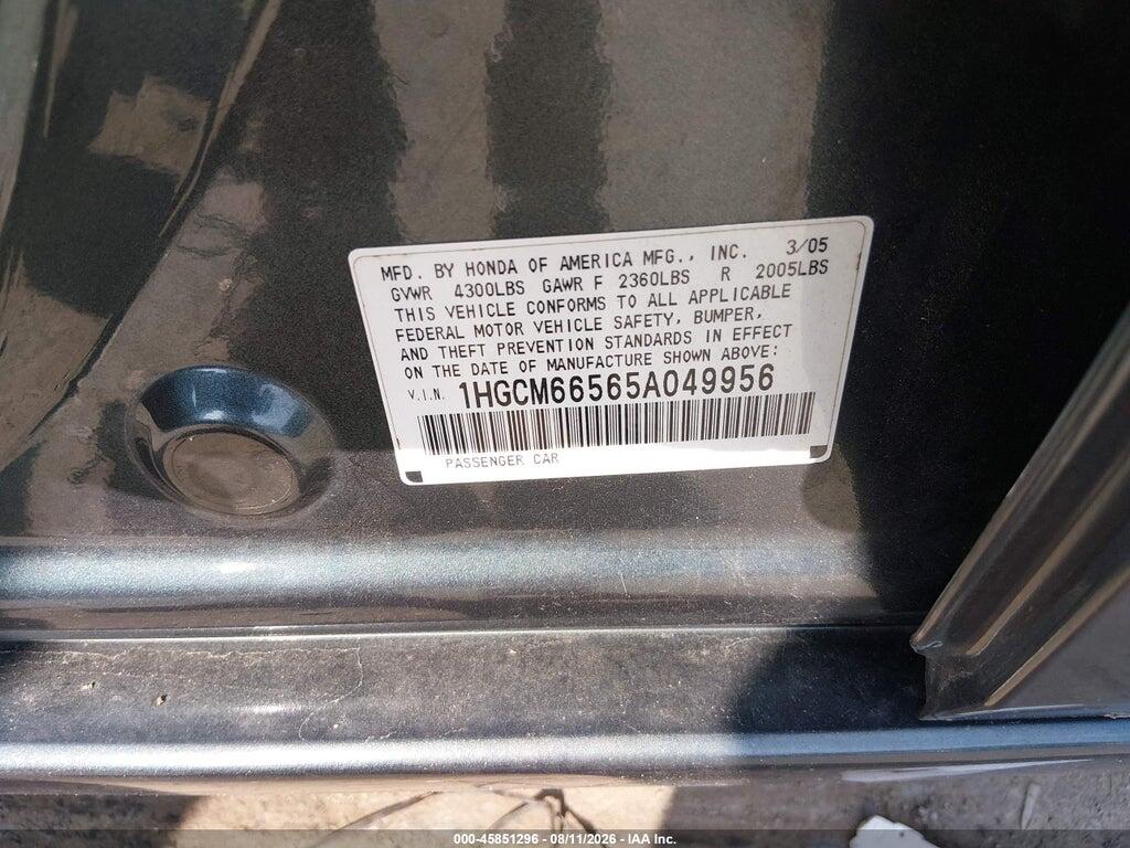 1HGCM66565A049956 2005 HONDA ACCORD photo no. 9