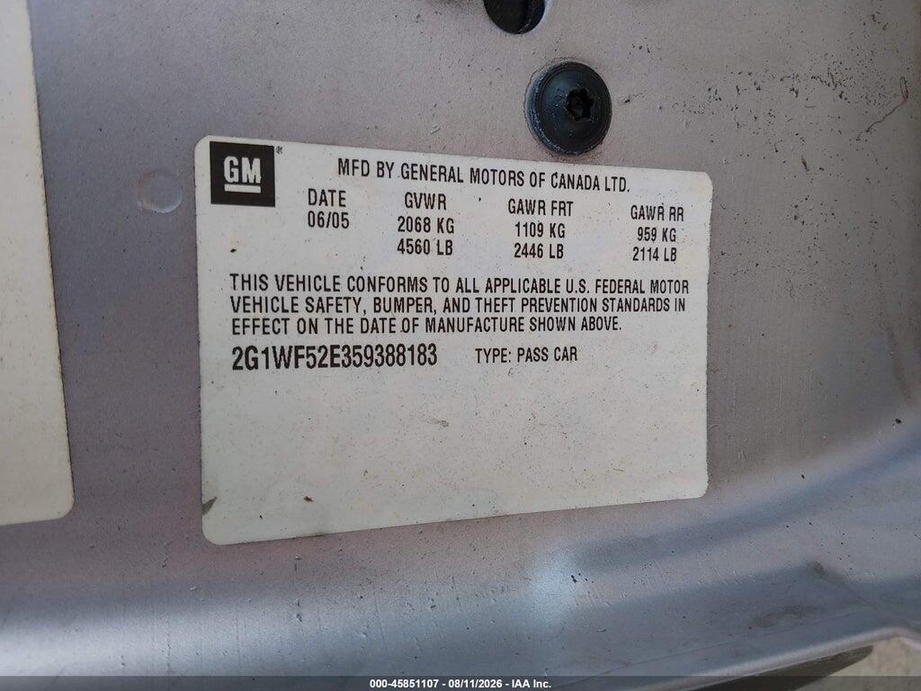 2G1WF52E359388183 2005 CHEVROLET IMPALA photo no. 9